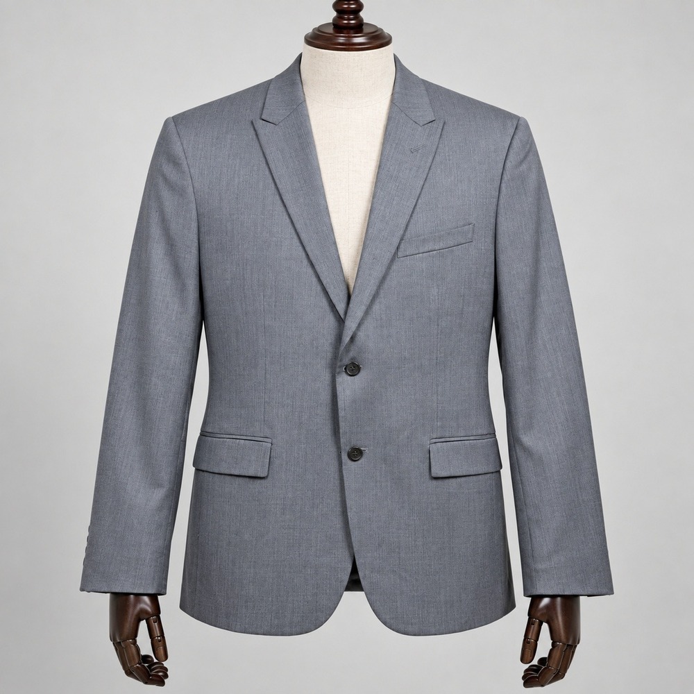 Egara Mens Gray 100% Wool Slim Fit Two Button Suit Jacket Blazer 44 Regular